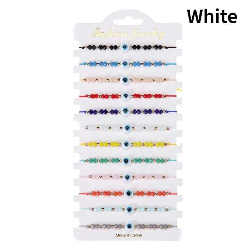 12 Pcs/Lot Fashion Colorful Evil Eye Beaded Bracelets Handmade Braided Adjustable Yoga Bracelet for Women Men Jewelry