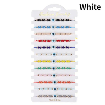12 Pcs/Lot Fashion Colorful Evil Eye Beaded Bracelets Handmade Braided Adjustable Yoga Bracelet for Women Men Jewelry