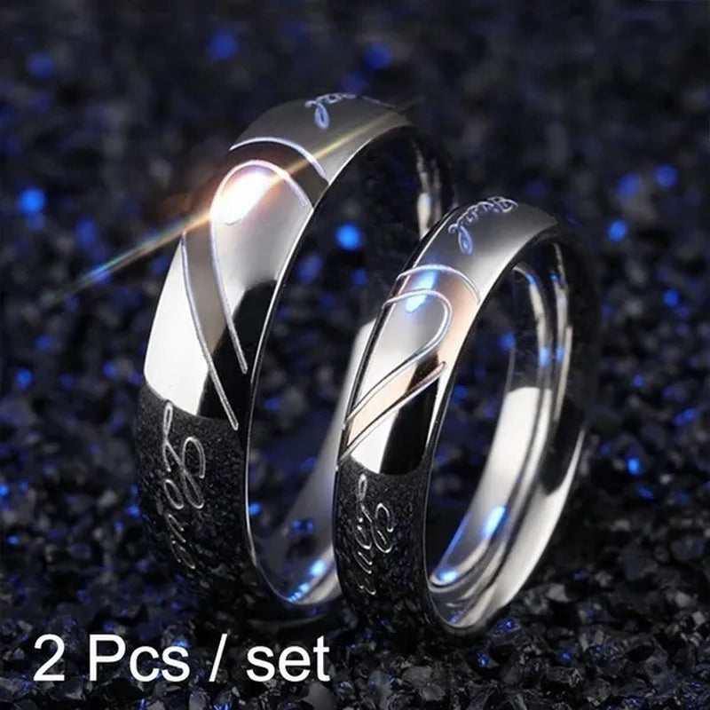 2 pcs / set . Heart of love couple titanium steel wedding rings for women fashion jewelry woman accessories silver ring women for man