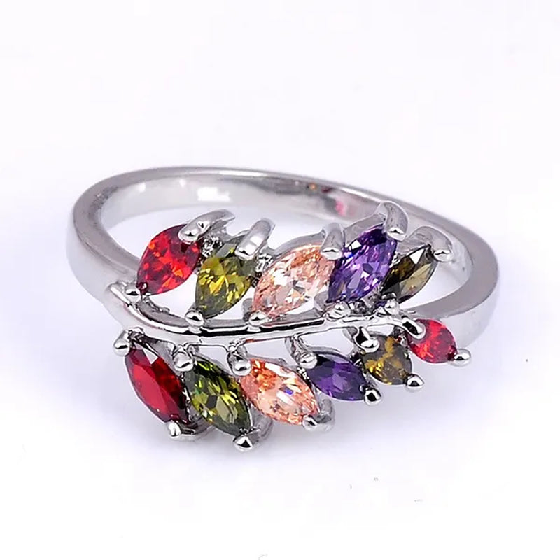 Fashion Woman Jewelry 925 Sterling Silver Natural Genuine Gemstone leaf Sapphire Tanzanite Topaz Emerald Garnet wedding  Ring Size6  7  8  9  10