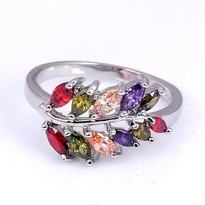 Fashion Woman Jewelry 925 Sterling Silver Natural Genuine Gemstone leaf Sapphire Tanzanite Topaz Emerald Garnet wedding  Ring Size6  7  8  9  10