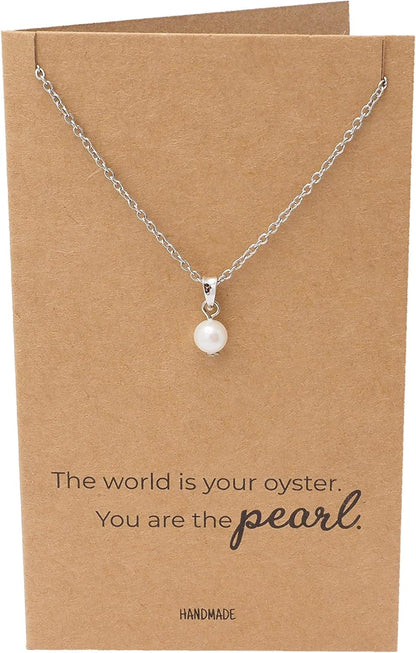 Pearl Pendant Necklace, Beach Themed Charm Mother'S Day Gifts with Inspirational Greeting Card, Stainless Steel Adjustable Chain 16" to 18"