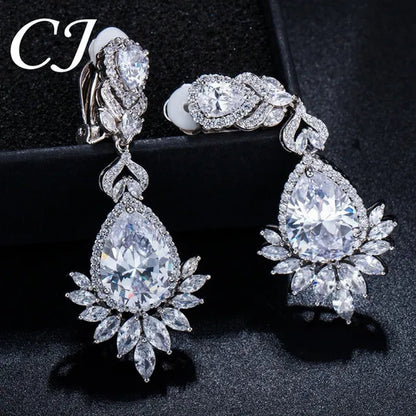 CANDICE Gorgeous Women Japanese Wedding CZ Non Hole Clips on Earrings Inlay Water Drop Clear Crystal Luxury Bridal Ear Jewelry Without Piercing