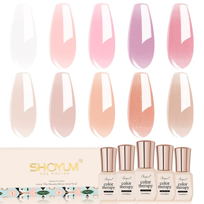 Jelly Nude Gel Nail Polish Set, 10Pcs Sheer Milky White Pink Transparent Gel Polish Kit UV LED Nail Gel Polish Colors Varnish Nail Art DIY Salon 7ML