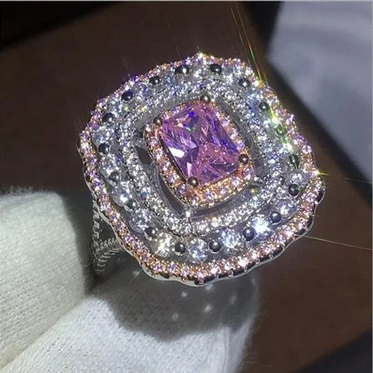 Women 925 Silver Mystic Rainbow Ametrine Blue Sapphire Wedding Ring Prom Jewelry