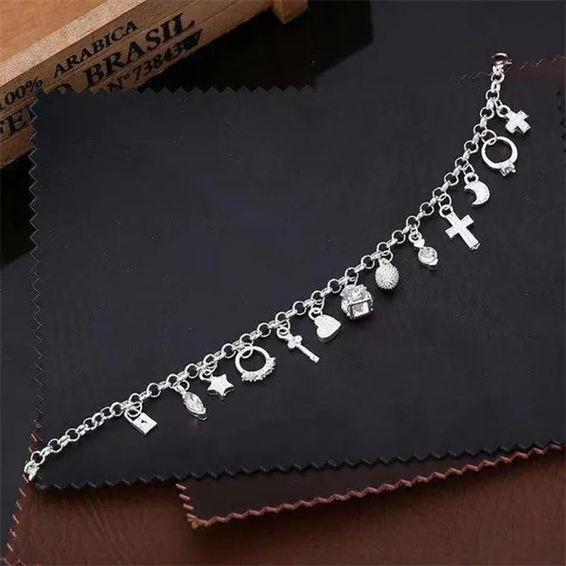 Jewelry Bracelet Charm 925 Sterling Silver Crystal Star Chain Bracelet Unique Cross Pendant Bracelets Women Fashion Jewelry Accessories Gifts