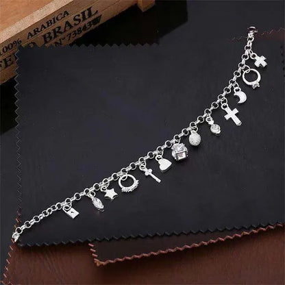 Jewelry Bracelet Charm 925 Sterling Silver Crystal Star Chain Bracelet Unique Cross Pendant Bracelets Women Fashion Jewelry Accessories Gifts