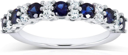 Diamond and Blue Sapphire Band 1 Carat (Ctw) in 14K White Gold