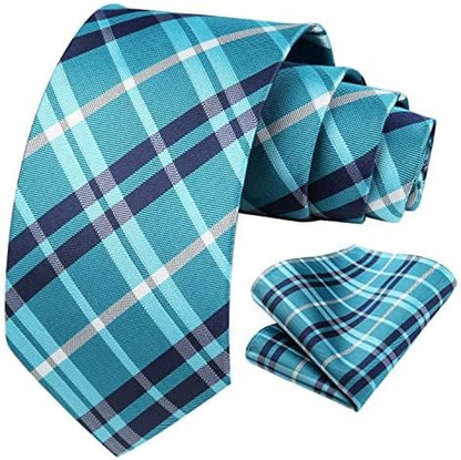 Mens Ties Plaid Tie and Pocket Square Set Classic Woven Formal Checkered Neckties & Handkerchief Wedding Party