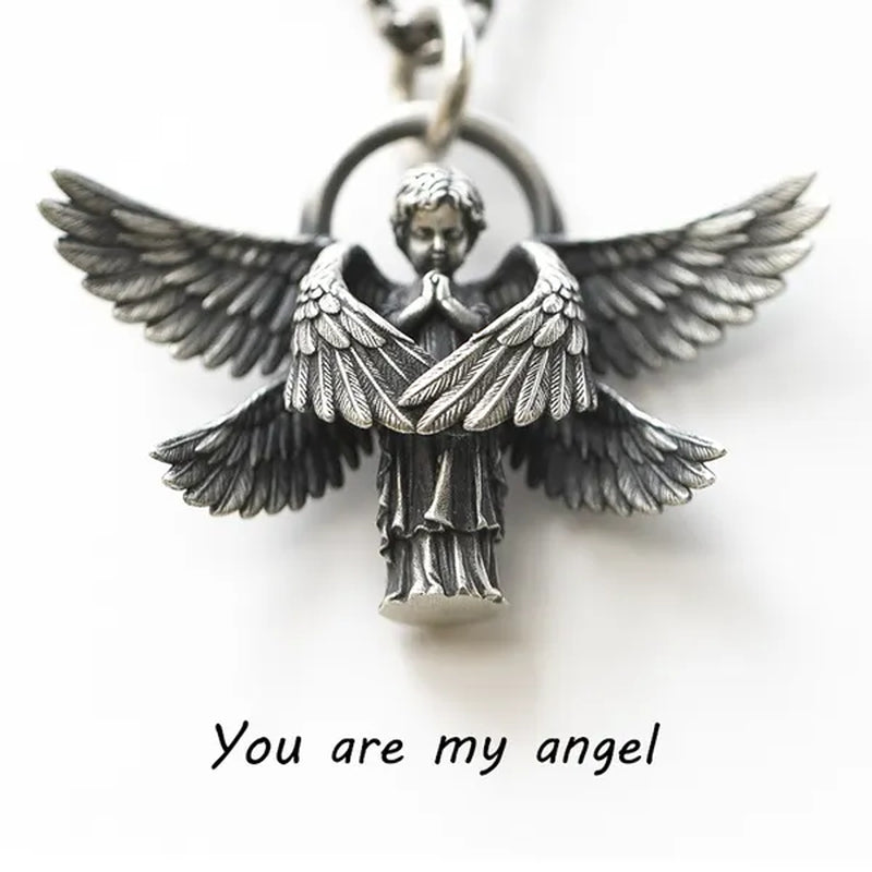 925 Sterling Silver Classic Angel Pendant Necklace Handmade Seraphim Pray Pendant Long Chain Neck for Men Women Jewelry