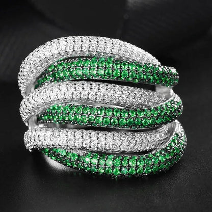 Luxury  Silver Natural Gemstones Emerald Twist Rings Birthstone Engagement Rings Wedding Anniversary Bride Women Ring Size 6 7 8 9 10