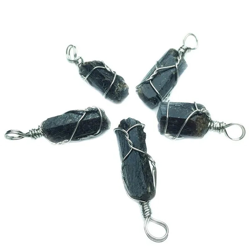 4pcs Natural Black Tourmaline Natural Stone Pendants Reiki Bead Pendant Nunatak Raw Chakra Healing Energy Stone Wire Wrapped Jewelry