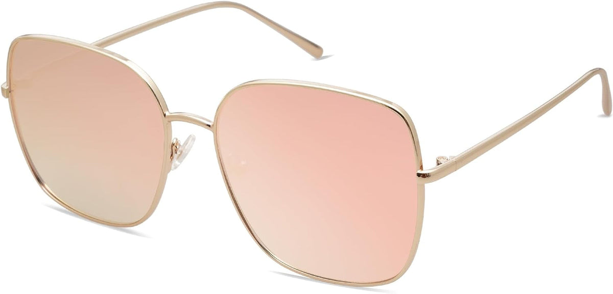 Trendy Oversized Square Metal Frame Sunglasses for Women Men Flat Mirrored Lens UV Protection Sunglasses SJ1146