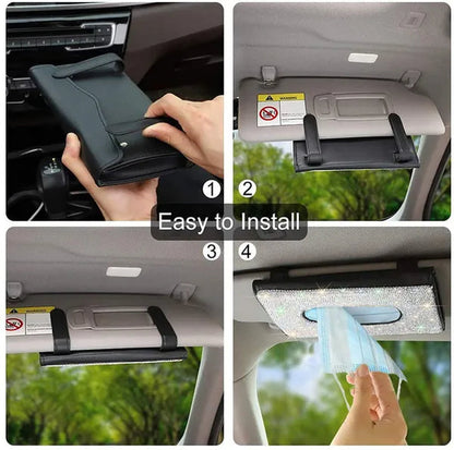 Car Tissue Box Holder Bling Bling Crystal Rectangular Napkin Holder Pumping Paper Case Dispenser for Home Office Car Accessories