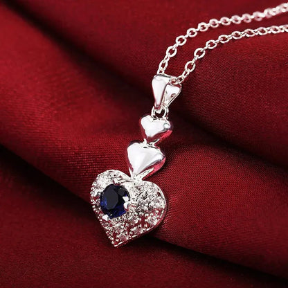 Woman Party Wedding Jewelry Sets 925 Sterling Silver Blue Crystal Heart Pendant Necklace Earrings Classic Fashion Gift