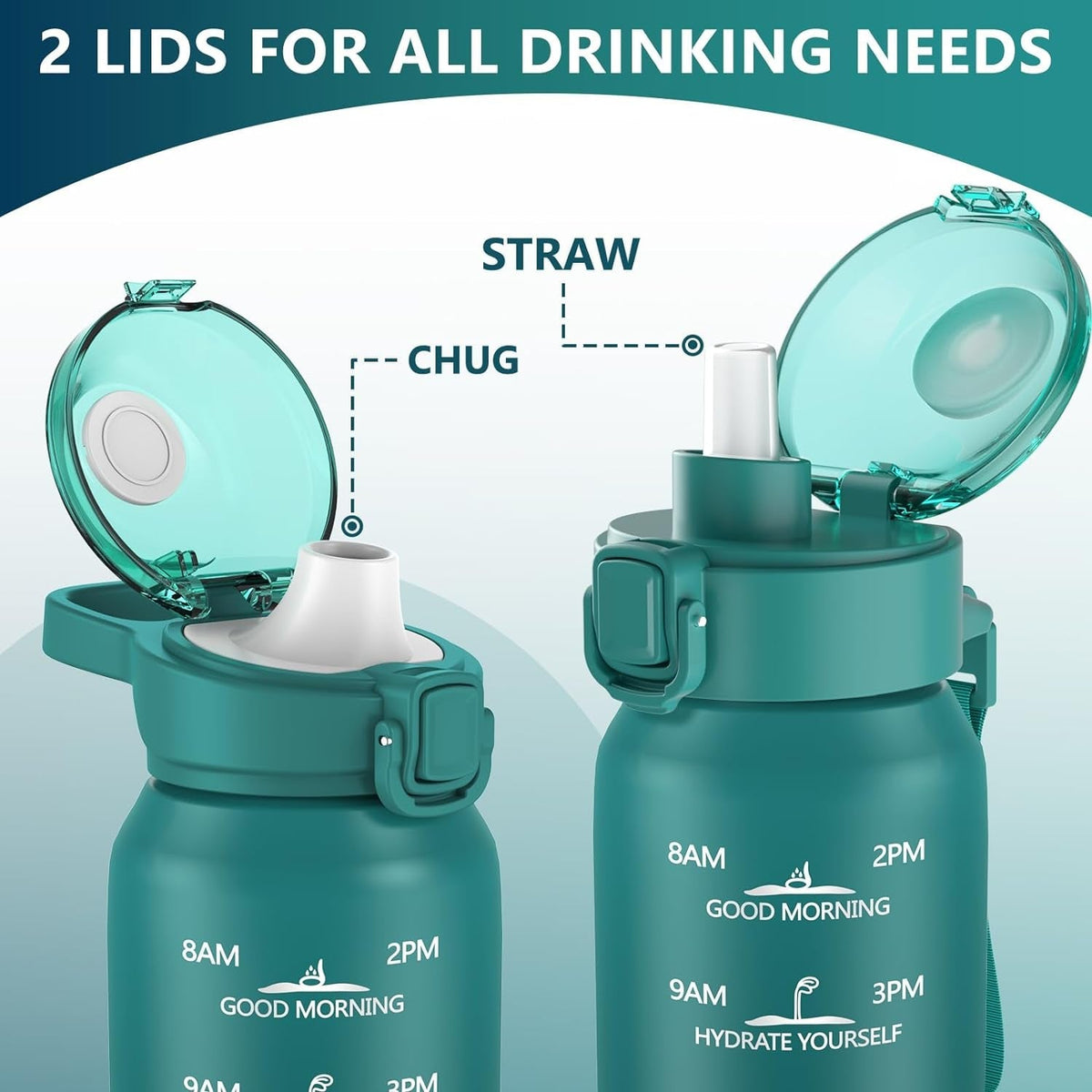 Insulated Water Bottle 32Oz with 2Lids,18/10 Stainless Steel 1000Ml Insulated Water Bottle Double Walled with Handle, Metal Canteen Keep Cold 48H Hot 24H for Men, Women & Kids