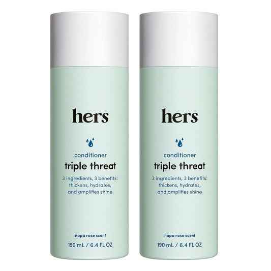 Hers Triple Threat Conditioner for Women, 2 Pack - Thickening, Moisturizing, Reduces Shedding - Color Safe Hair Loss Conditioner - Napa Rose - 2 X 6.4 Fl Oz