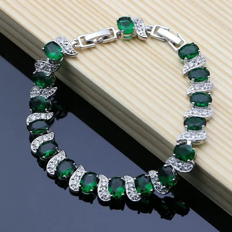 Big Natural Green Emerald 925 Sterling Silver Jewelry Sets Wedding Women Stone Charm Jewelry Accessories