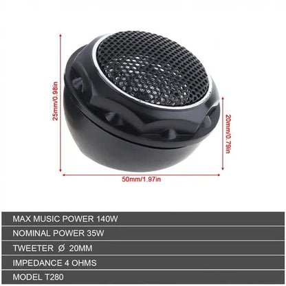 2Pcs 140W T280 High Efficiency ABS + Metal Mini Dome Tweeter Speakers for Car Audio System