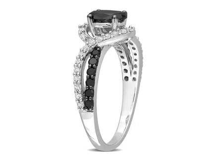 1.00 Carat (ctw) Black Diamond Twist Ring in Sterling Silver with White Sapphires