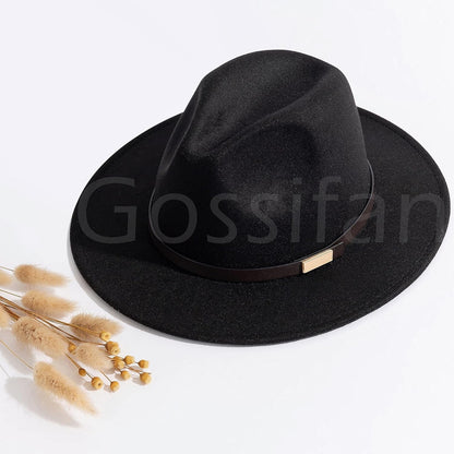 Fedora Hats for Men Wide Brim Panama Hat with Classic Belt