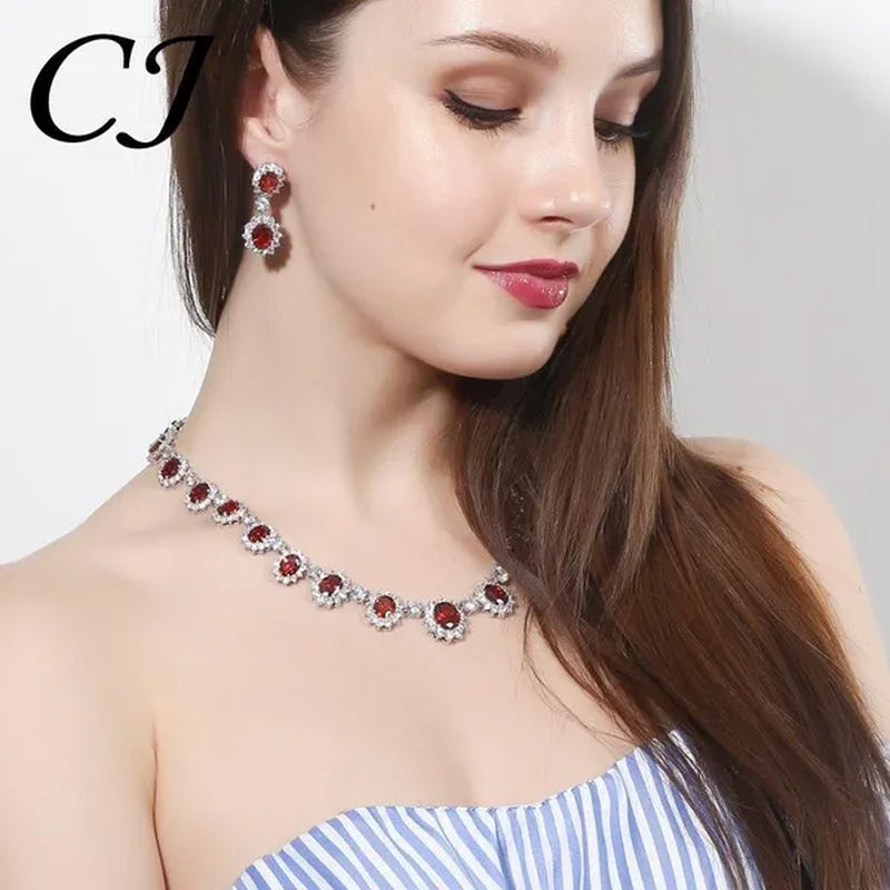 CANDICE European Style White Gold Plated Noble Green Lady Luxury Wedding Necklace Earrings Bridal Jewelry Set With AAA CZ Stone