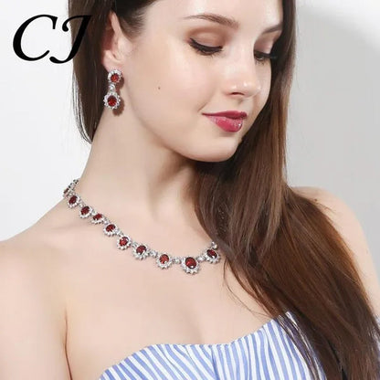CANDICE European Style White Gold Plated Noble Green Lady Luxury Wedding Necklace Earrings Bridal Jewelry Set With AAA CZ Stone