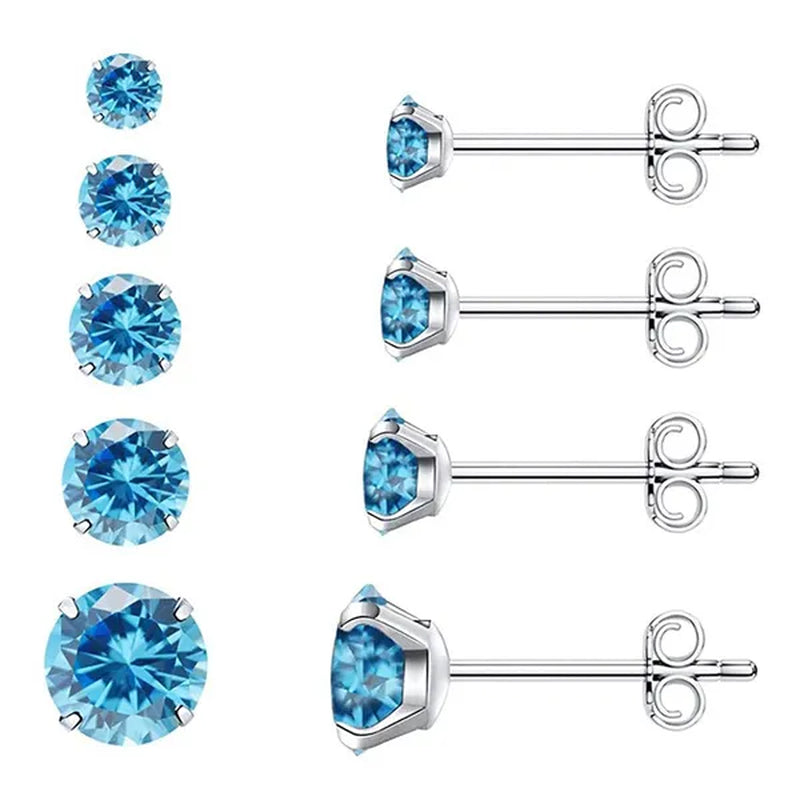 1 Pairs 3-8Mm Unisex Stud Earrings, 316L Stainless Steel round Cubic Zirconia Stud Earring, Ear Cartilage Piercing Earrings 9 Zircon Colors