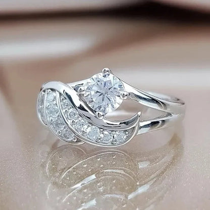 Gold White Sapphire Angel Wings Charming Diamond Princess Ring Romantic Bride Proposal Eternity Ring Anniversary Christmas Gift for Girlfriend Mother's Day Gift Jewelry Size 5-11