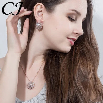 CANDICE Elegant Big Snowflake Pendant Necklace Inlay Luxury Quality Multi Cut CZ Diamond Women Banquet Jewelry With Silver Plating