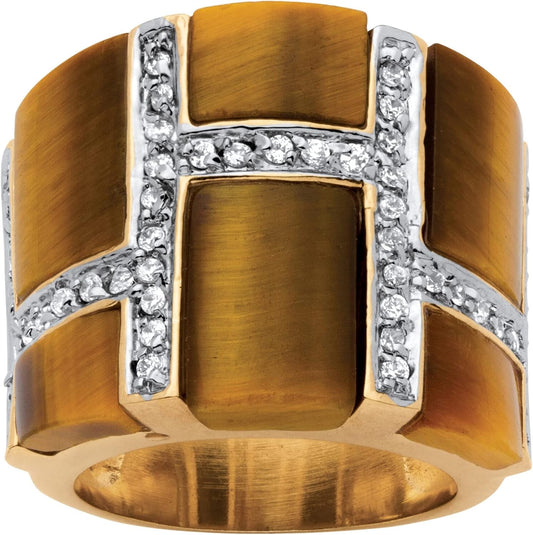 Palmbeach Yellow Gold-Plated Emerald Cut Genuine Brown Tiger'S Eye Ring Sizes 5-11