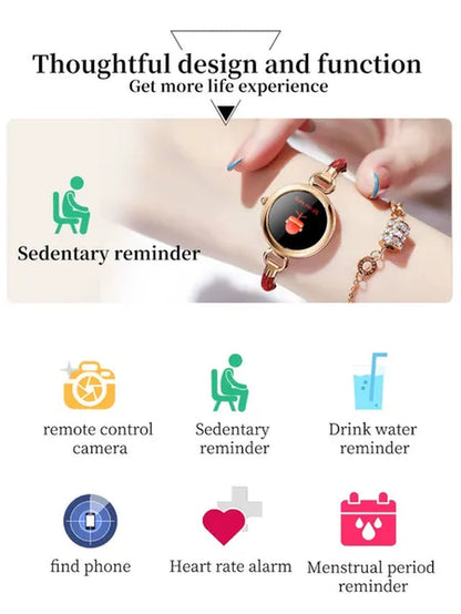Women Lovely Diamond Bracelet Smart Watch Full Touch Screen Sports Fitness Tracker IP67 Waterproof Women's Smartwatch for Android IOS
