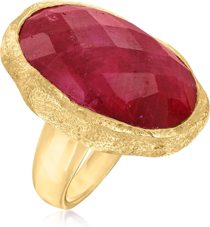 20.00 Carat Ruby Ring in 18Kt Gold over Sterling. Size 6