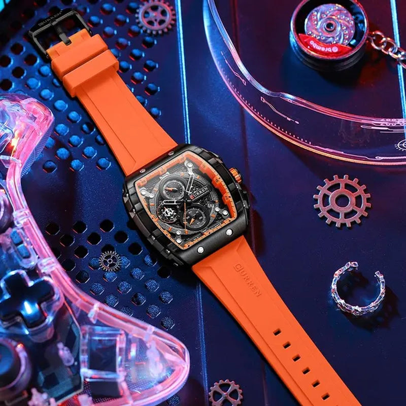 CURREN Mens Watch COOL Large Men's Classical Luxury Sports Design Watches Rubber Strap Waterproof Chronograph Date Quartz Relogios Masculino 8442