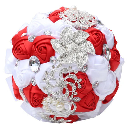 18CM Simulation Silk Rose Wedding Flowers Bouquet Diamond Brooch Bridal Bouquet Creative DIY Bridesmaid Holding Flowers Wedding Party Valentine's Day Gift