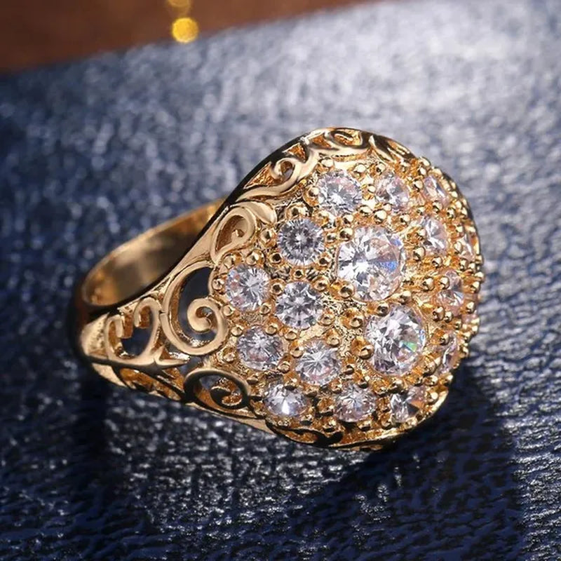 Retro Fashion Micro Pave Cubic Zirconia Gold Rings for Women Daily Casual Accessories Vintage Jewelry