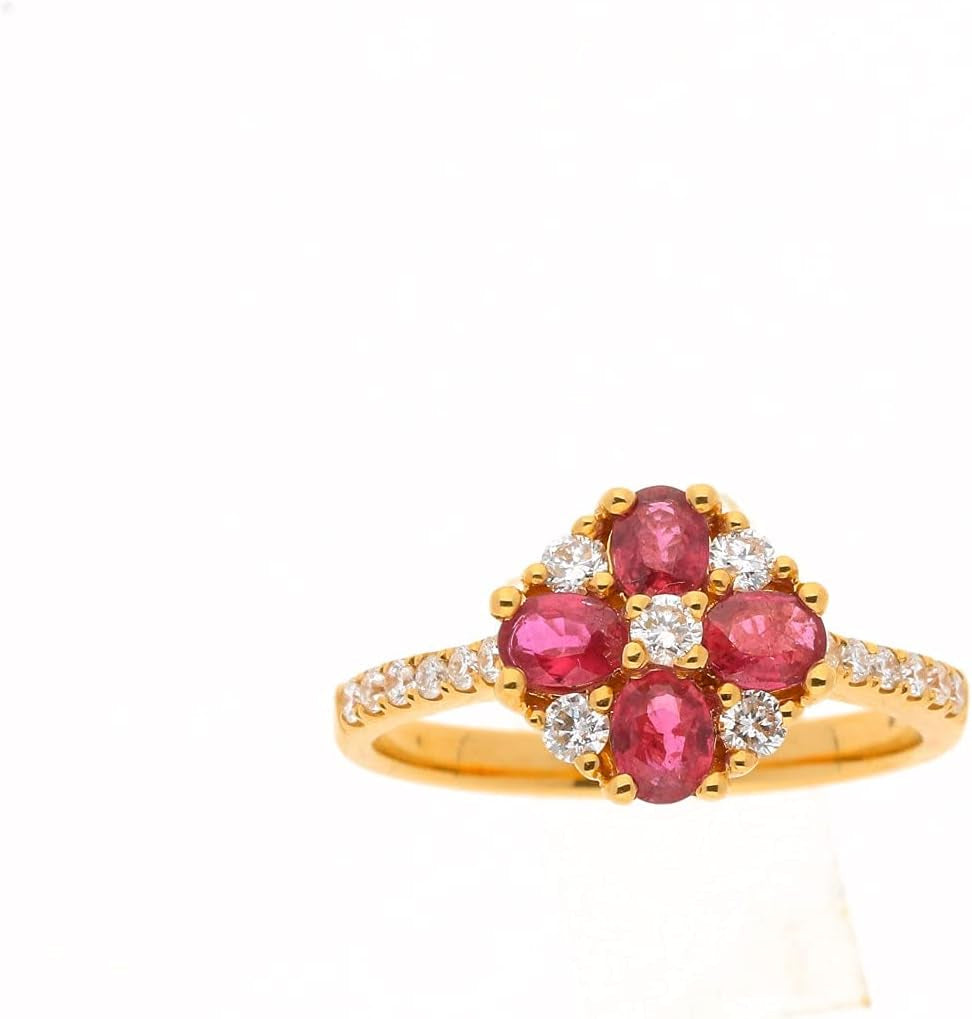 18K Yellow Gold Mozambique Genuine Ruby Ring with Diamonds for Women | Ethically, Authentically & Organically Sourced (Oval) Shaped Ruby Hand-Crafted Jewelry for Her | Ruby Ring for Women