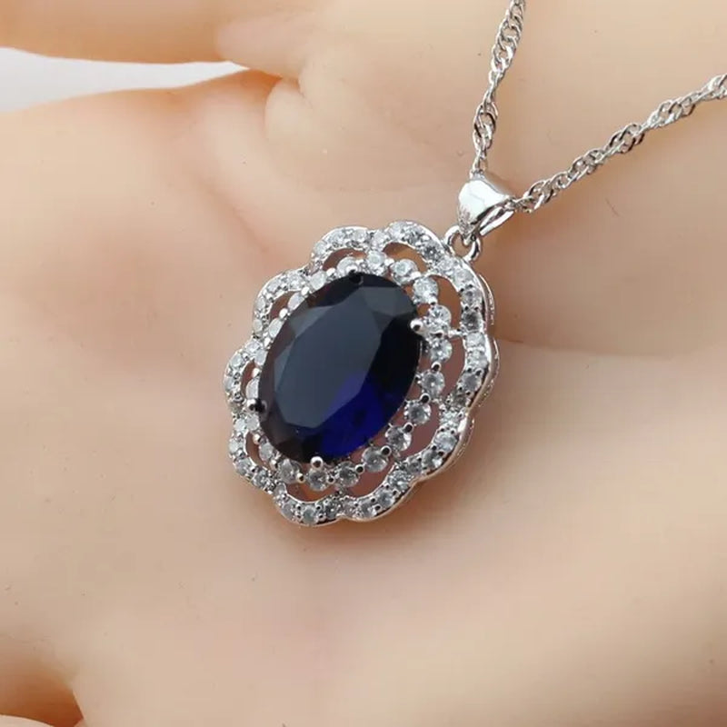 Flower Shaped Women Blue Pendant Rings Earrings Bracelet