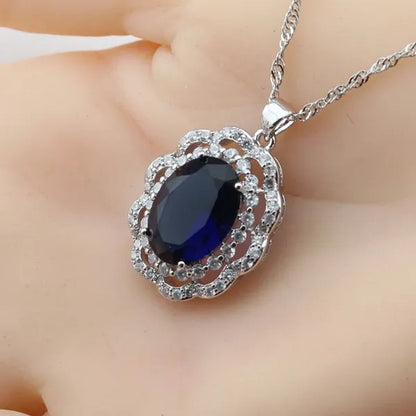 Flower Shaped Women Blue Pendant Rings Earrings Bracelet
