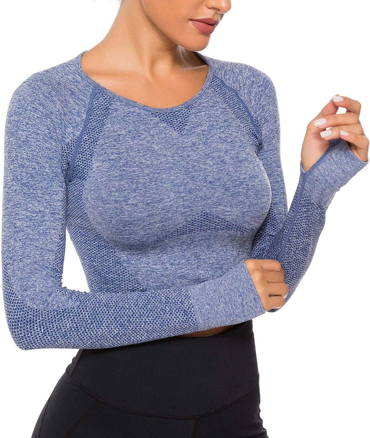 Women'S Long Sleeves Workout Crop Tops Seamless Sports Shirts Fitness Activewear