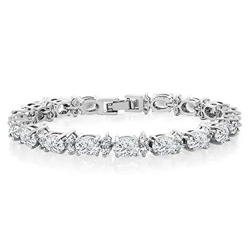Gem Stone King 925 Sterling Silver Gorgeous Oval and Round Sparkling Cubic Zirconia CZ Tennis Bracelet Jewelry Gift
