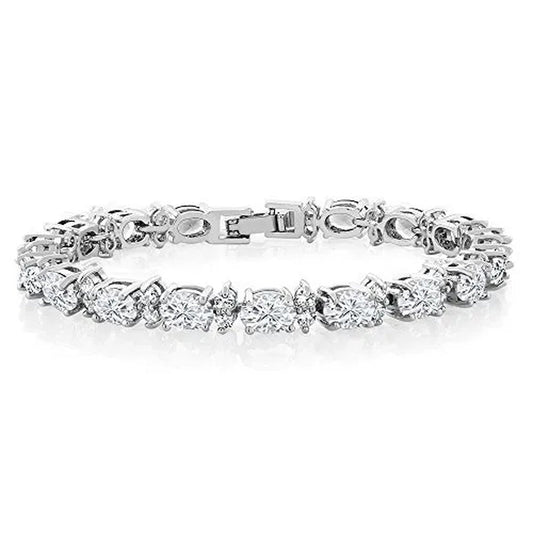 Gem Stone King 925 Sterling Silver Gorgeous Oval and Round Sparkling Cubic Zirconia CZ Tennis Bracelet Jewelry Gift