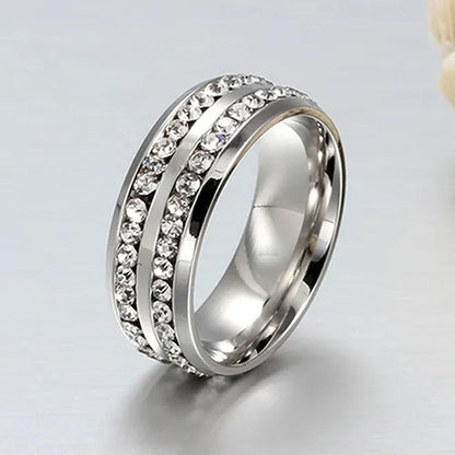 Womens Men's Fashion Double Rows Crystal gold silver black Titanium Steel Wedding Jewelry Ring 6-11