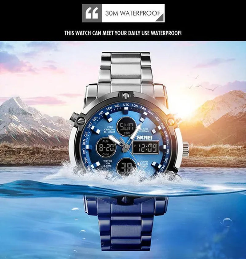 Fashion SKMEI 1389 Top Luxury Brand Stainless Steel Strap Wrist Watch Sport Countdown Watches