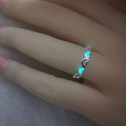 Hot Adjustable Heart Shape Luminous Ring Glow In The Dark  Ring Lady Glow Hollow Heart Love