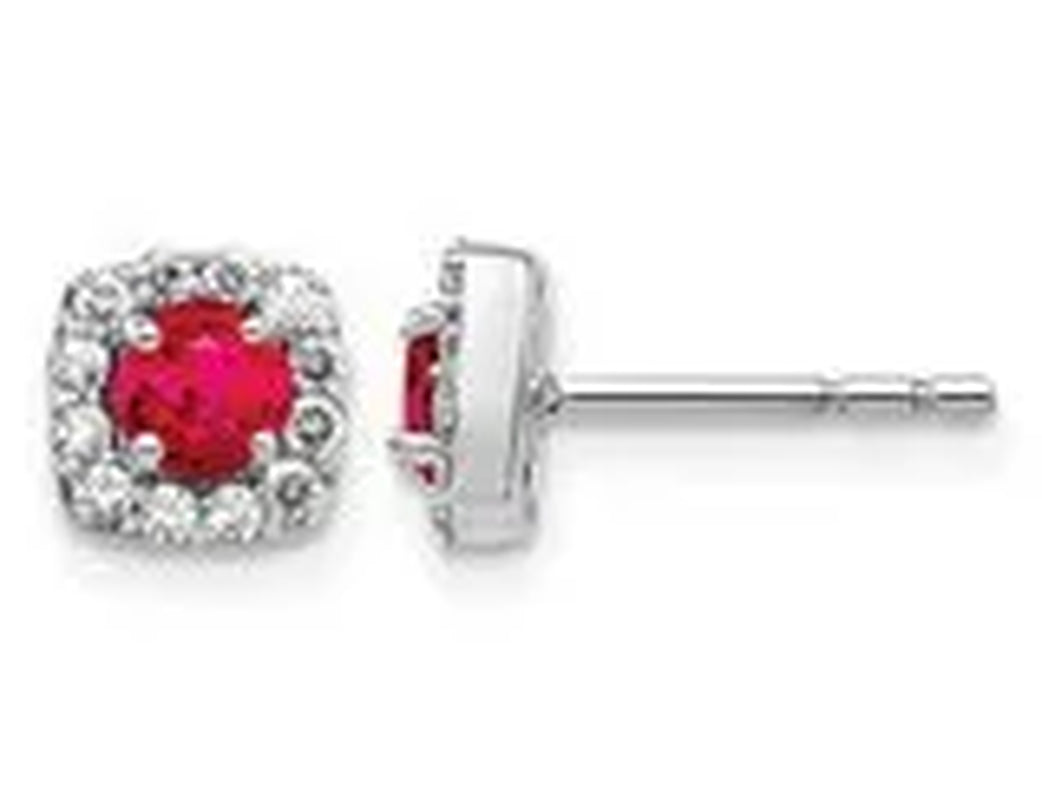 2/5 Carat (ctw) Natural Ruby Post Halo Earrings in 14K White Gold with 1/5 Carat (ctw) Diamonds
