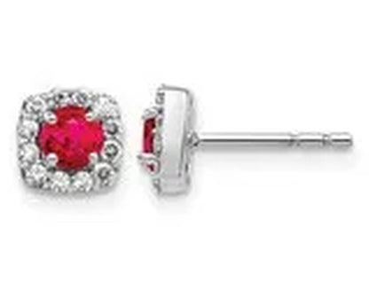 2/5 Carat (ctw) Natural Ruby Post Halo Earrings in 14K White Gold with 1/5 Carat (ctw) Diamonds