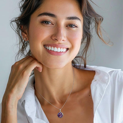 925 Sterling Silver Amethyst Necklaces for Women - February Birthstone - Silver Pendant Necklaces - Statement Necklace Silver - Everyday Jewelry Silver - Necklace Amethyst
