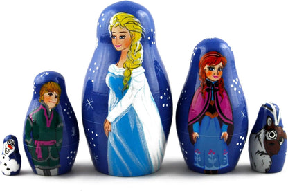 Matryoshka Matrioska Babuska Russian Nesting Wooden Doll Frozen Elsa Anna Elza Olaf Matryoshika Babushka 5 Pcs Stacking Hand Painting Nested Matriosjka Matrioska Matreshka Matrjoska Matroeska