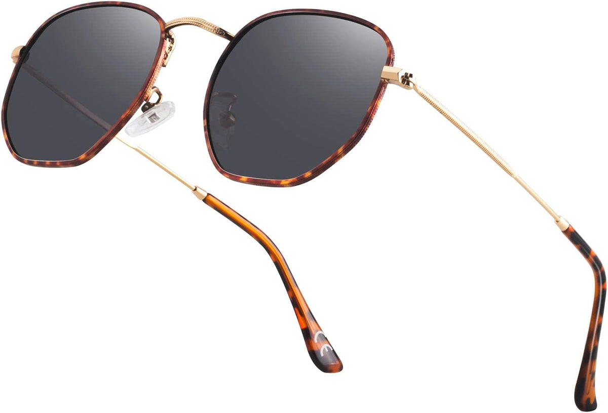Hipster Hexagonal Polarized Sunglasses Men Women Geometric Square Small Vintage Metal Frame Retro Shade Glasses